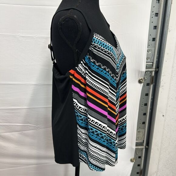 D cup Colorful Chevron Pattern Sleeveless Tankini Top- size 16 - Picture 2 of 8